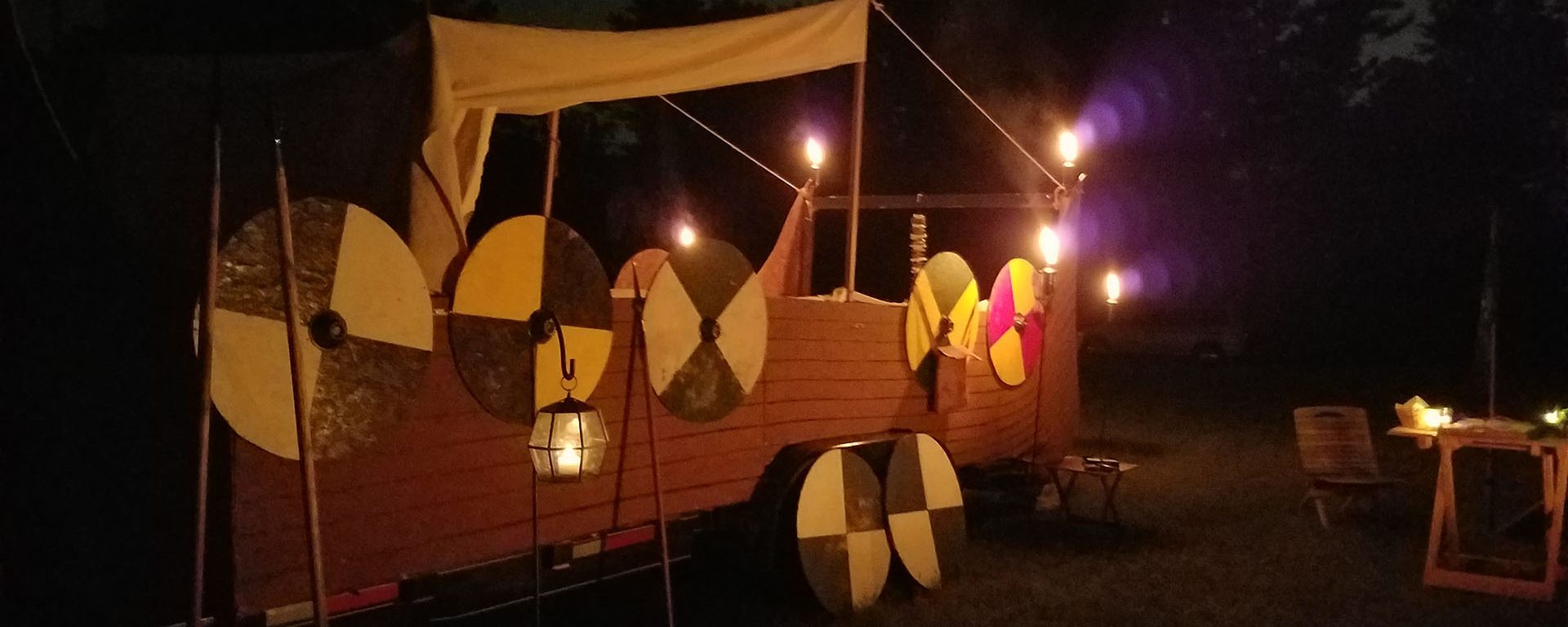Trailer made up as Viking boat with pavilion