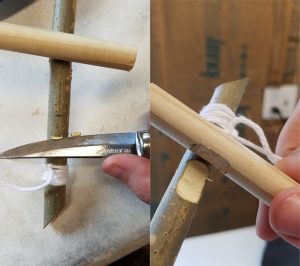 Using a small knife, notch each side of the joint, and tie together.